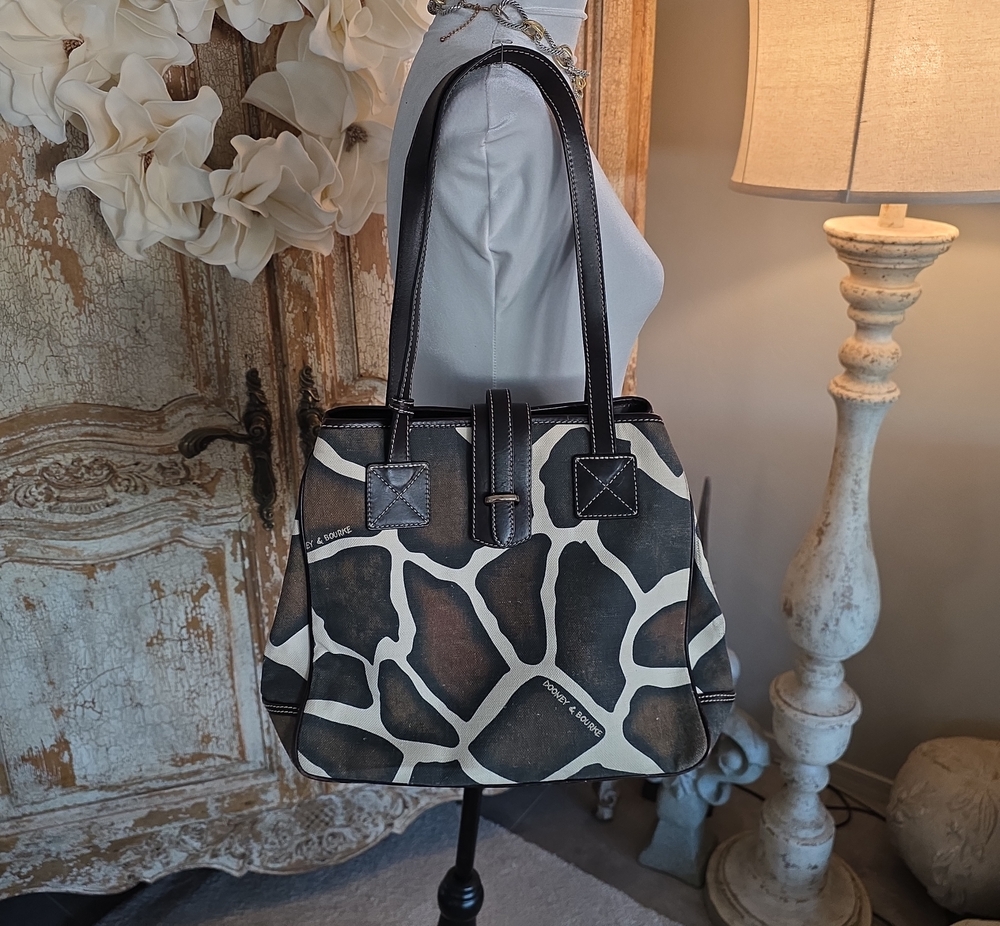 Dooney & Bourke Black and Cream Giraffe-Print Shoulder Bag